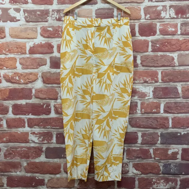 Bcbgmaxazria Pants Womens Size 16 Yellow White Tropical Palm Leaf Trousers