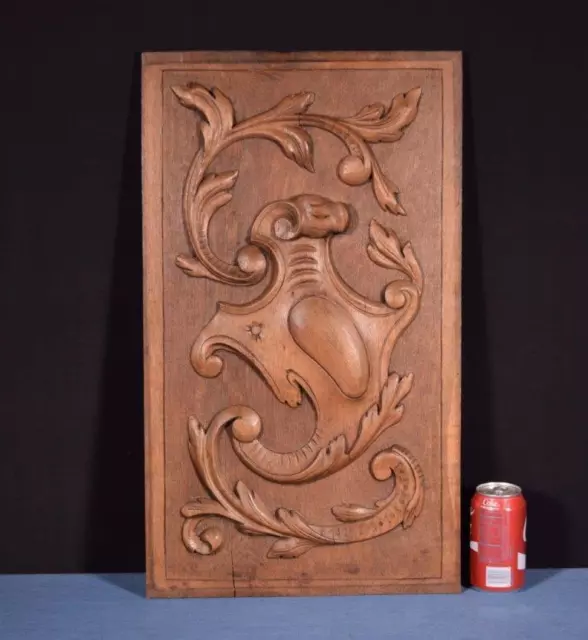 Antique French Highly Carved Panel in Oak Wood Salvage