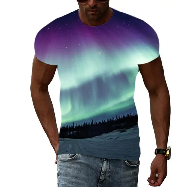 Trend Print Men's Aurora Pattern 3d T-Shirt Men's casual t-shirt