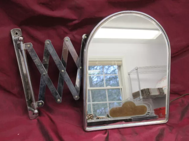 Antique 1930s Art Deco chrome wall mounted telescoping lighted vanity mirror