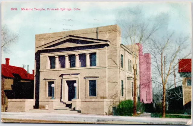 Colorado Springs Colorado Masonic Temple 1917 DB Vintage Postcard Fancy Cancel