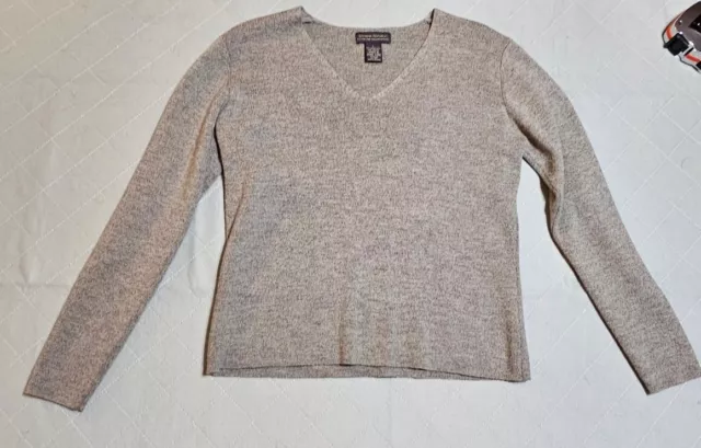 Banana Republic Extra Fine Merino 100% Wool V Neck Sweater Grey Womens L Gray