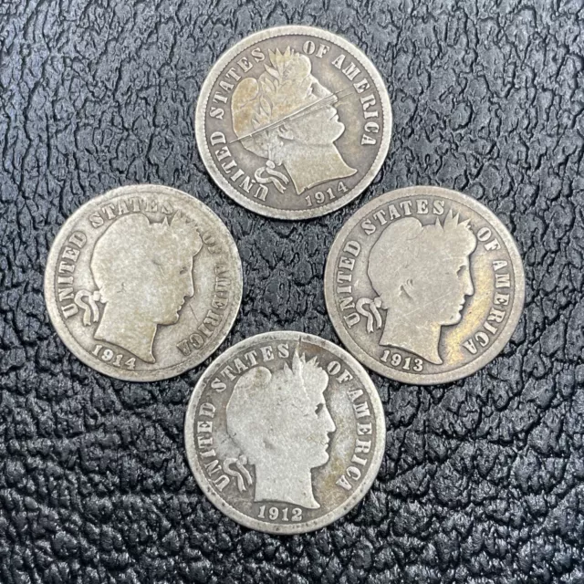 barber dimes Lot Of 4 1912D, 1913, 1914D, 1914
