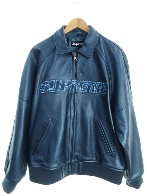 Supreme Silver Surfer Leather Varsity Jacket Blue