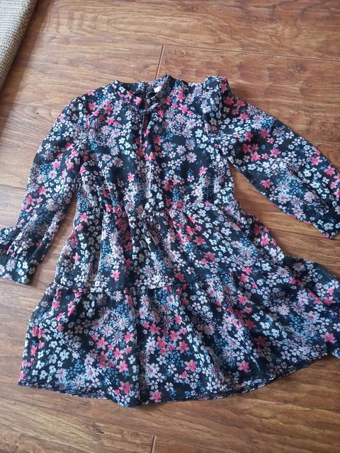 Stunning River Island Dress Lined Floaty Floral 7 Years Tie Neck