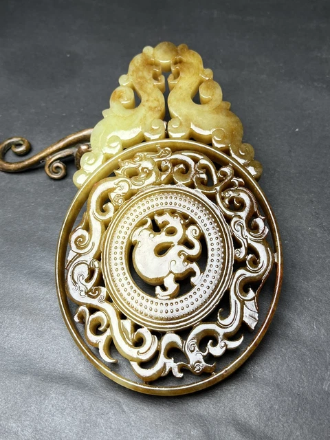 Chinese Exquisite Handmade Dragon carving Hetian Jade Pendant