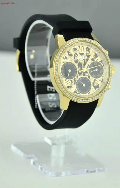 FREE Ship USA Chic Ladies Watch GUESS Black Rubber Gold Steel Women Lovely