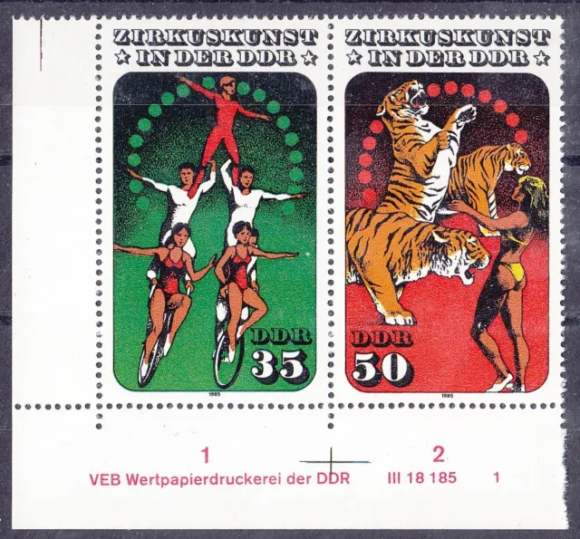 Briefmarken DDR Mi Nr. 2985-86 Zirkus (II) Druckvermerk DV WPD 1 **