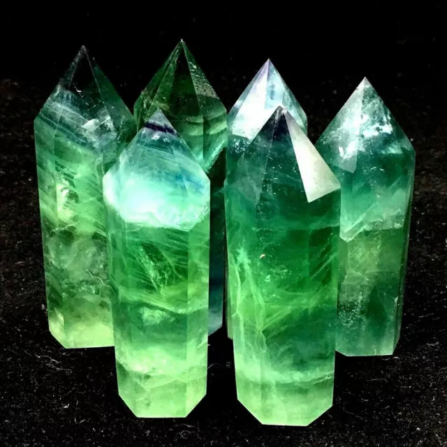 Green Fluorite Quartz Crystal Natural Stones Point Healing Hexagonal Wand Reiki
