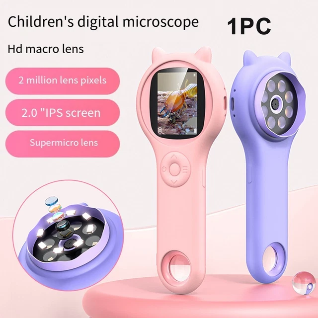 Microscope électronique Pour Enfants - Écran IPS 2 Pouces, Zoom 4X, 8 LED, Portable, Cadeau Scientifique