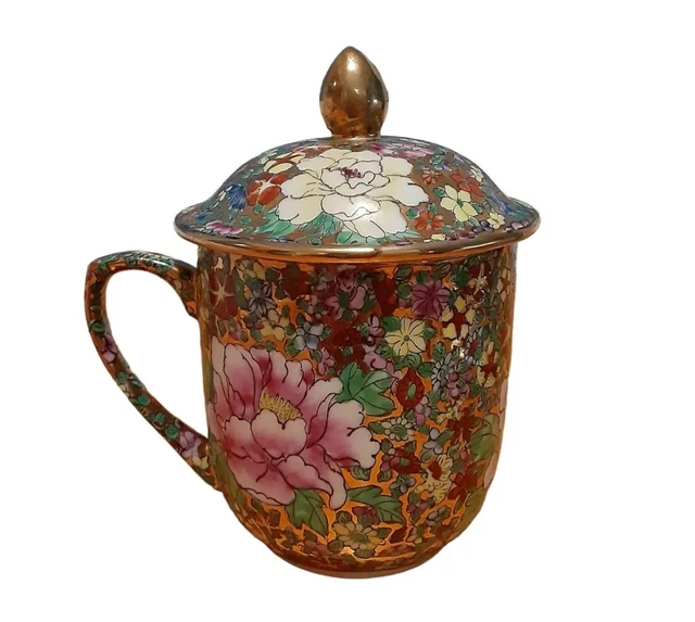 Chinese Hand Painted Flowers Vintage Tea Cup Lid Decorated Porcelain Mug Coffee