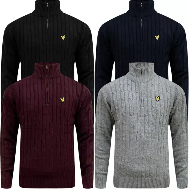 Mens Lyle & Scott Cable Knit Fisherman Half Zip Jumper Weaved Cardigan Sweater