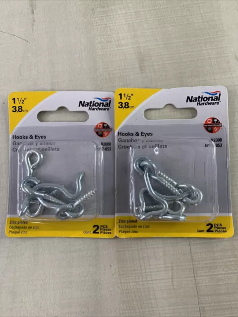 Lot Of 2 (2 Pack) National Hardware Zinc Plated Hook and Eyes 1-1/2 in. NEW