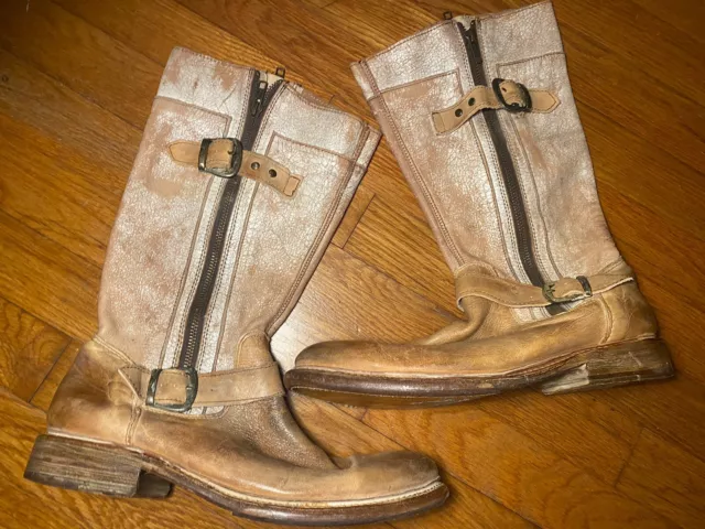 BED STU Zip Up Tall Womens Boots Tan Rustic Size 10 leather