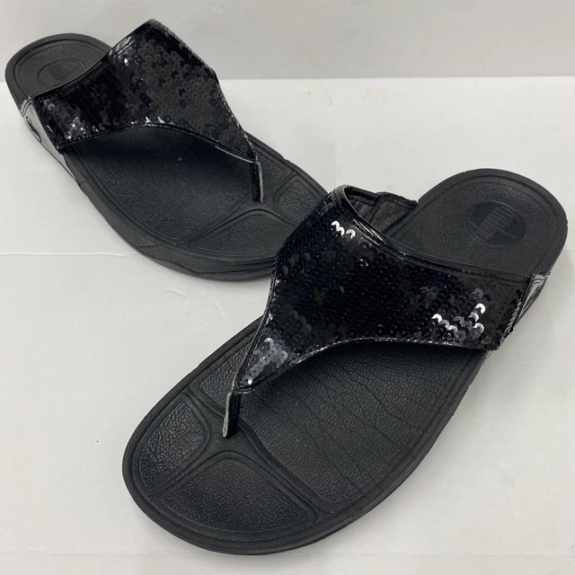 FitFlop Electora Wobble board  Womens Size 9 Black Sequin  Sandals Flip flops