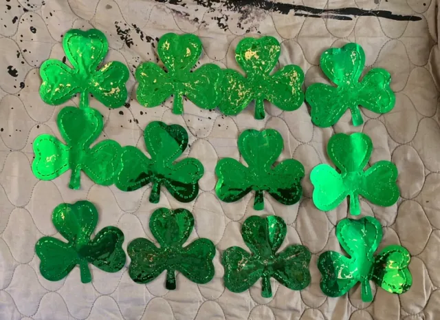 St. Patrick's Day Shiny Green Decorations Mini 4” Shamrocks Lot Of 12