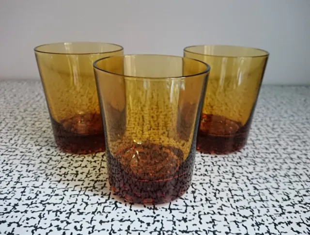 60s 70s Vintage Retro Kitsch Set Amber Drinking Glasses Tumblers Mid Century MCM