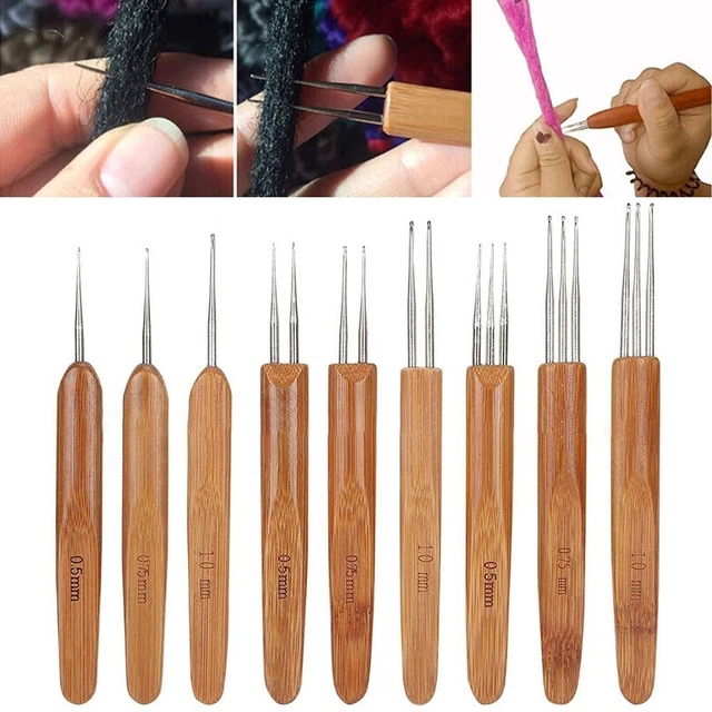 Gancho para el cabello ganchillo mango de bambú aguja trenza para el cabello pinchador ganchillo rasta