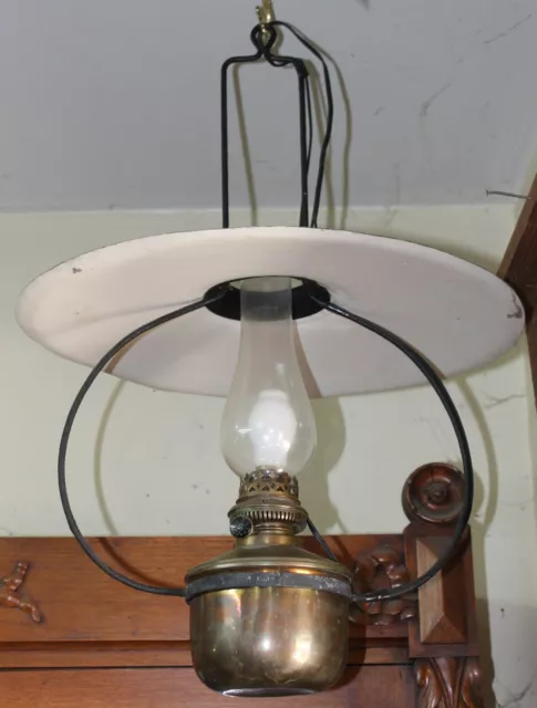 Old Antique COUNTRY STORE Electrified Oil HANGING LAMP Complete Brass Font