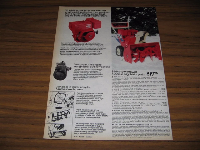 1980 Print Ad Montgomery Wards Snowthrowers 8-HP Winter Briggs & Stratton Engine