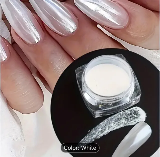 White Pearl Chrome Nail Powder GLITTER ART POWDER DUST GLIMMER Hot Nails Premium