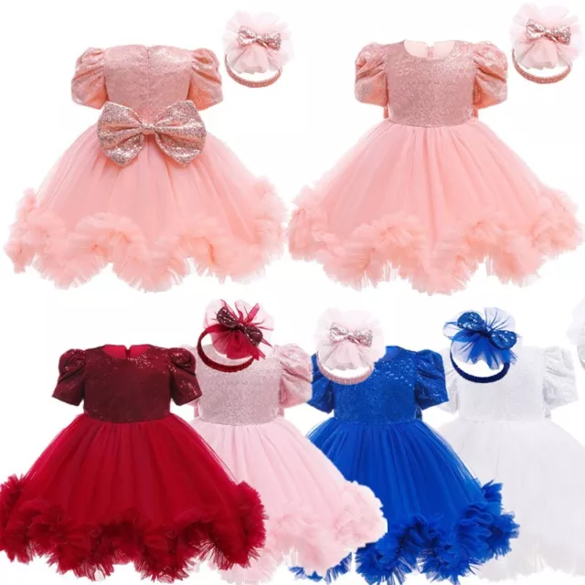 Baby Girls Sequined Princess Dresses Birthday Party Wedding Gown Formal Costume