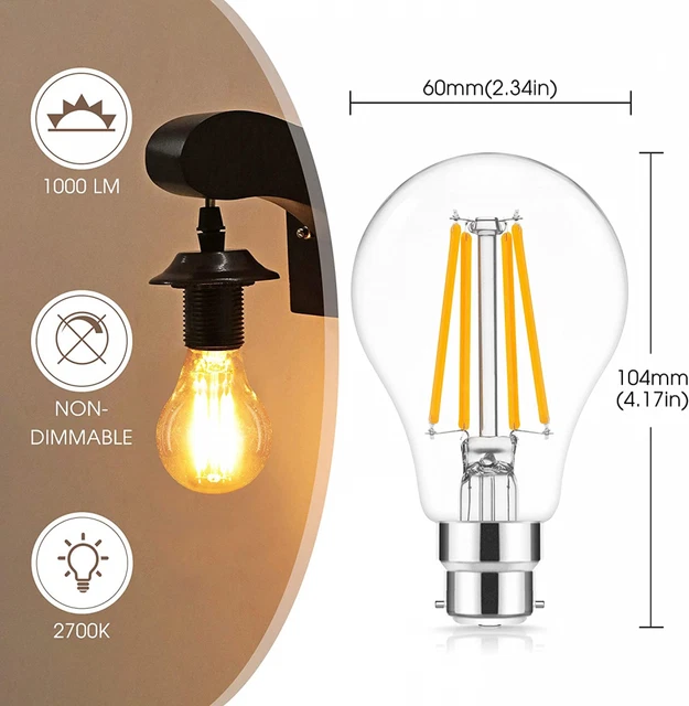 Doresshop 10W B22 LED Bajonett Lampe Glühbirne 100W 4 Stück (1er Pack), klar A60 2