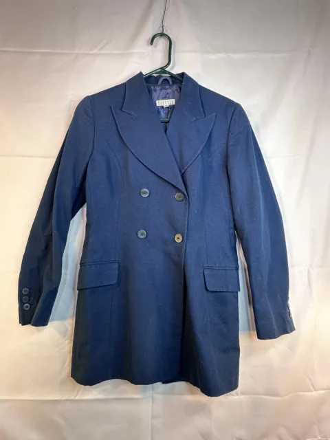 Barneys New York Womens Blue Ribbed Cotton Italy Double Breasted Blazer 44/10