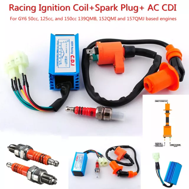 High Performance Racing Ignition Coil+Spark Plug+AC CDI For GY6 50cc 125cc 150cc