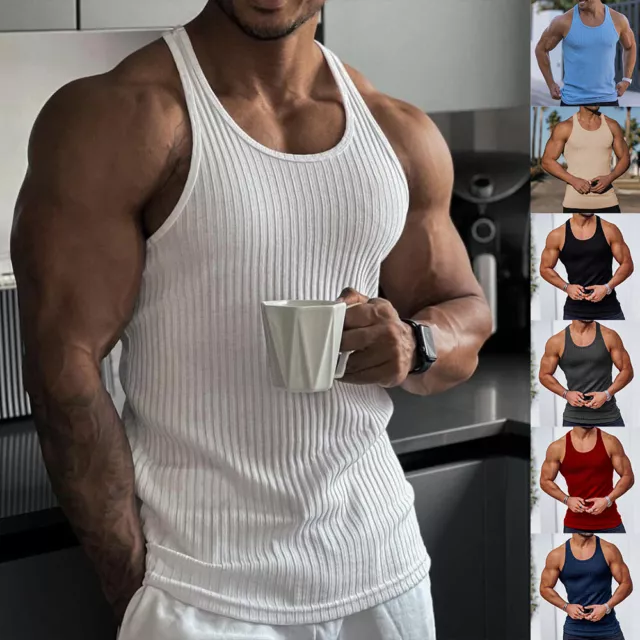 Mens Bodybuilding Tank Tops Vest Muscle Slim Fit Training Workout Gym Fitness UK