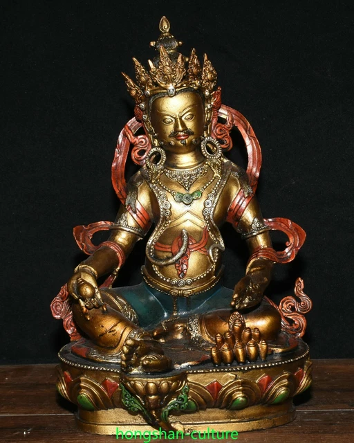 13 &STATUE DU Dieu de la richesse Huang jiabala peinte en bronze
