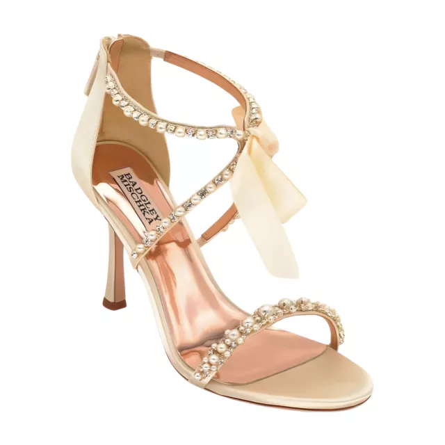 Badgley Mischka Womens Nayeli Heeled Sandal, Ivory Satin, Size 8