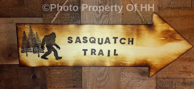 Bigfoot SASQUATCH TRAIL Sign Primitive Rustic Wooden Bigfoot Welcome Sign