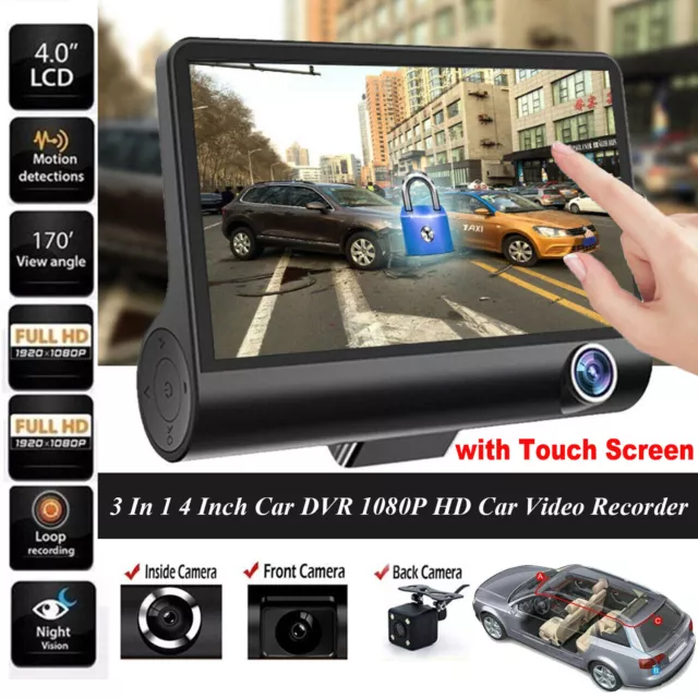 4 in Touch Screen Dash Cam 1080P Dual Lens Car DVR Recorder Front & Rear Camera