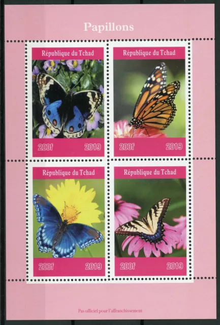 Chad 2019 MNH Butterflies Monarch Butterfly 4v M/S Papillons Insects Stamps