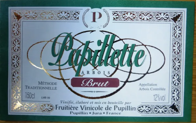 Etiquettes vin FRANCE ARBOIS PAPILETTE Brut Fruitiere Vinicole Pup wine labels