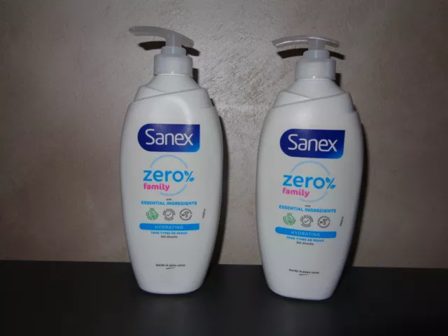 2 gels douche SANEX  Zéro % family en pompe tous types de peaux : 2 x 725 ml