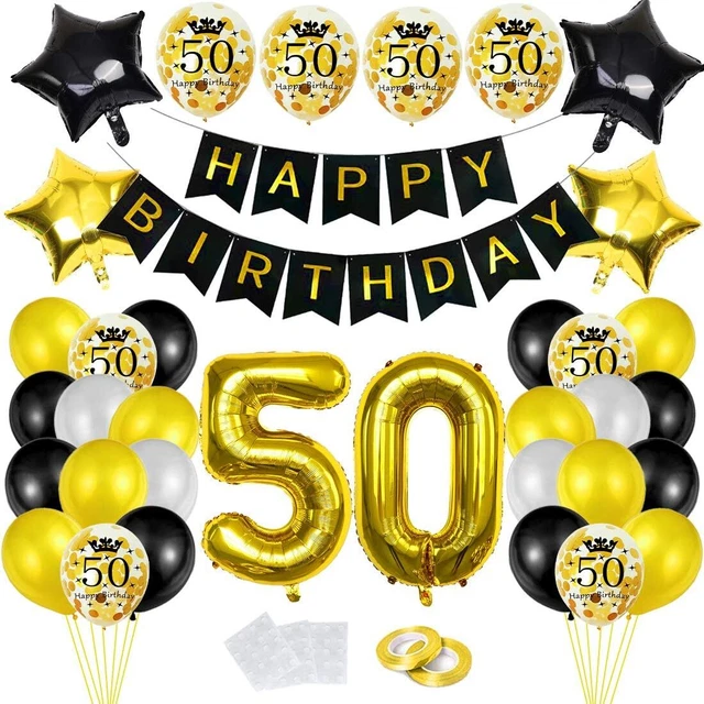 Palloncini 50 Anni Compleanno Nero e Oro 50 Anni Compleanno Donna Uomo Dec