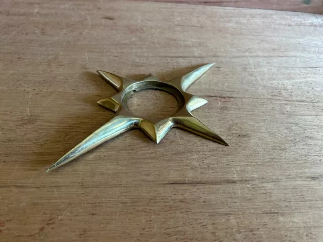 MCM Brass Starburst Door Knob Back Plate Escutcheon 7-3/8" x 9-7/8" Vintage