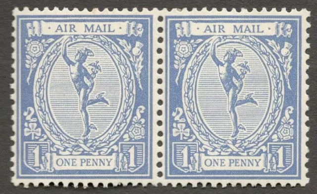 AOP GB 1923 Mercury Airmail essay 1d blue pair wmk. airplane perf. 15x14 MNH