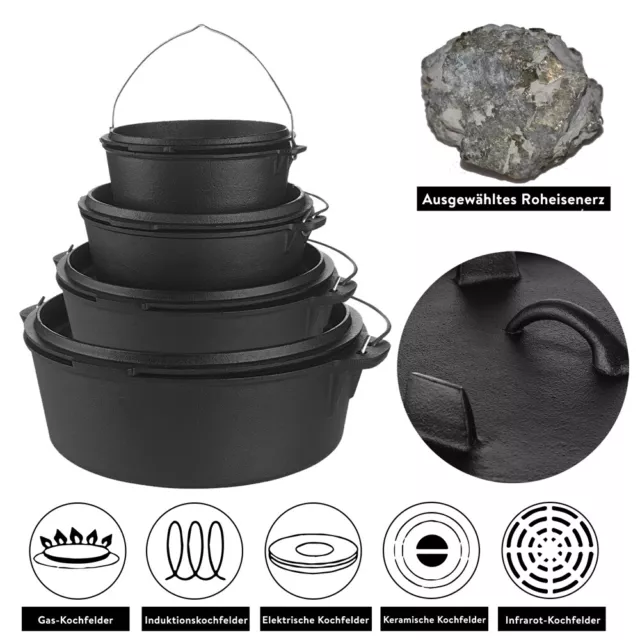 Dutch Oven Feuertopf Gusstopf Kochtopf Gusseisen Potjie Camping Kochgeschirr 9