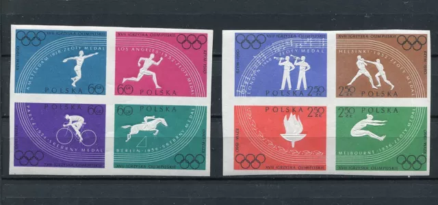 Poland 1960 Rome Olympic Games 914-921 Imperf Set In Blocks Perfect Mnh