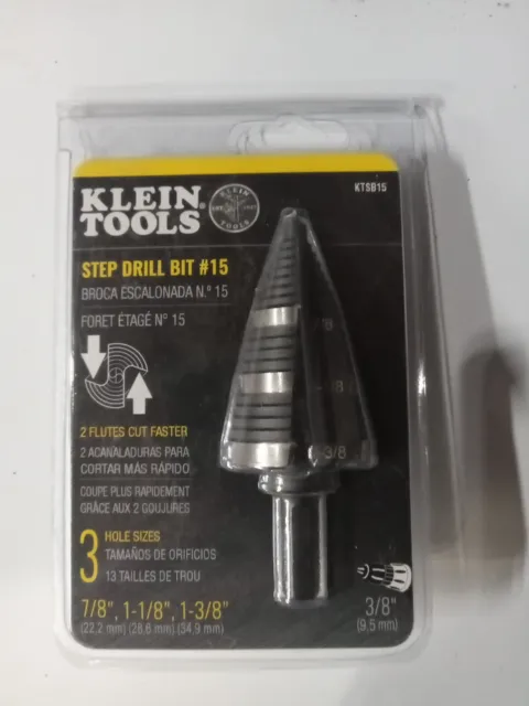 Klein Tools KTSB15 Step Drill Bit #15   7/8", 1-1/8", 1-3/8"