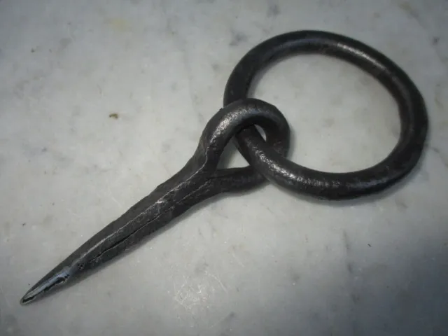 2 UNIT Antique Wrought Iron Tethering Ring on Pin Game Hook Blacksmith Hardware
