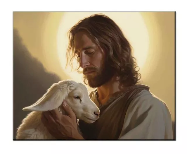 Jesus and the Lamb Oil Painting Picture Printed on Canvas, Home Wall Decor,VI