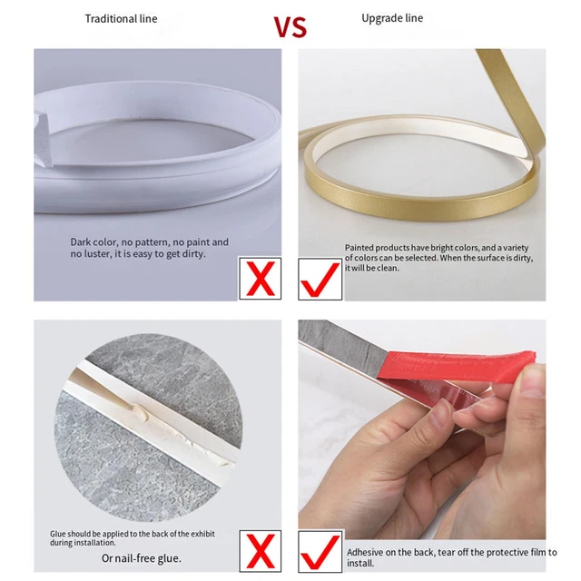 Recorte de PVC autoadhesivo para bordes de azulejos impermeable 5 m de largo instalación rápida