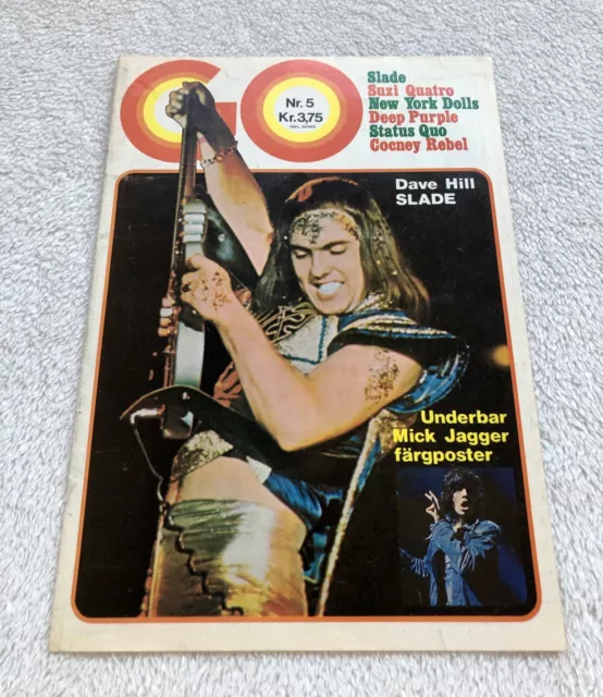 SLADE 1974 DAVE HILL Clipping Poster Swedish Music Magazine GO 1970s Vintage