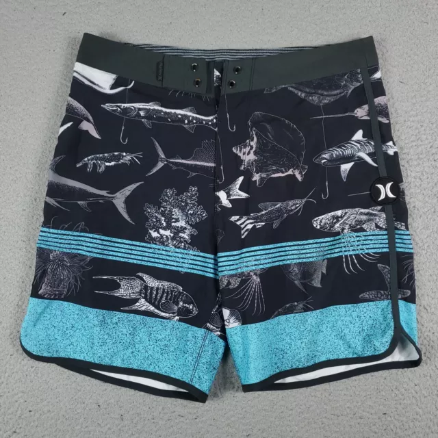 Hurley Phantom Board Shorts Mens 30 Gray Fish Print Tropical Beach Swim Trunks