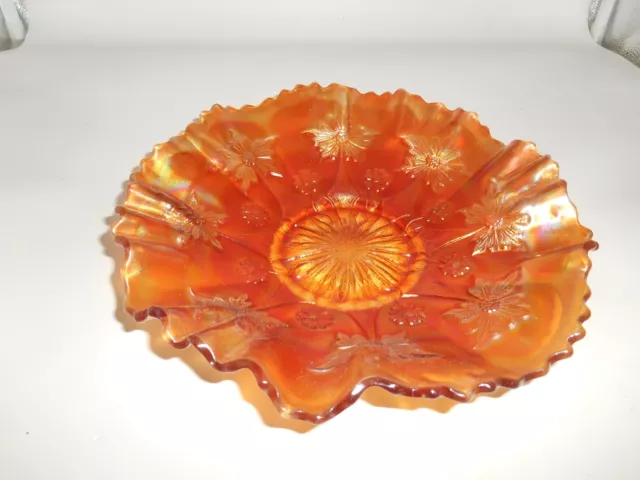Vintage Carnival Glass Iridescent Marigold 9.5" Flower Ruffled Bowl