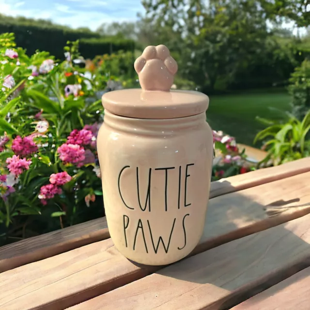 Rae Dunn CUTIES PAWS Dog Pet Treats Cookies Canister Storage Jar Pink  With Lid